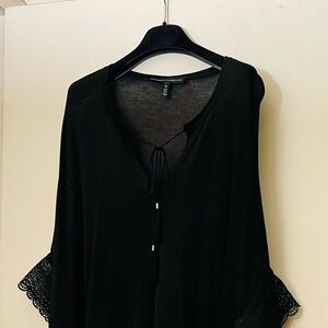 Elegant Black Sheer Poncho with flared Lace Trim Sleeves